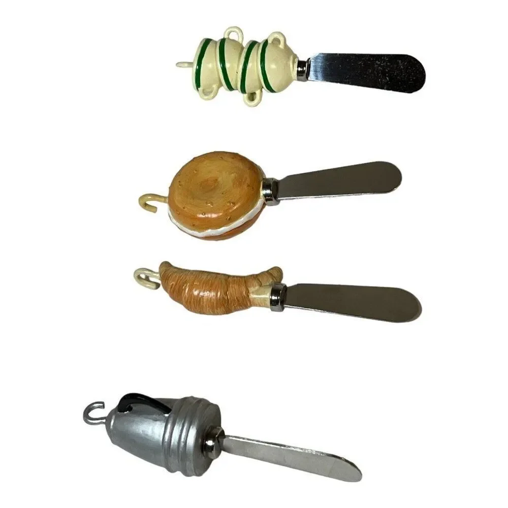Vintage Teaup Croissant Bagel Coffee Tea Kettle Handles Set of four spreaders